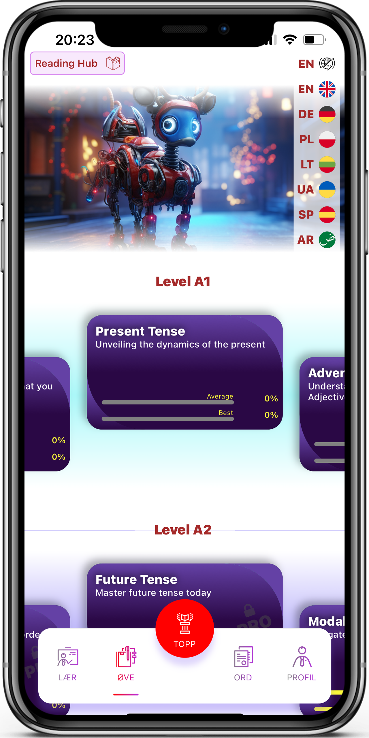 Interactive Exercises in the Learn Norwegian app, screen 5 of 5