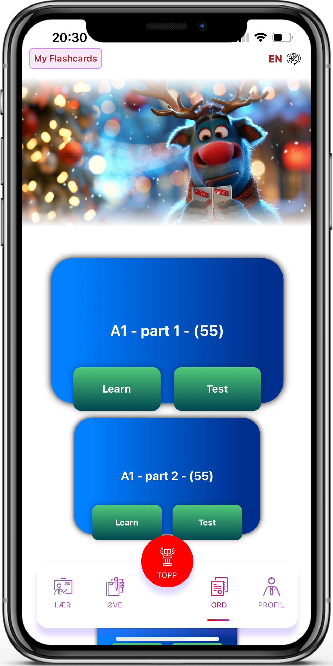 Flashcards in the Learn Norwegian app, screen 4 of 4