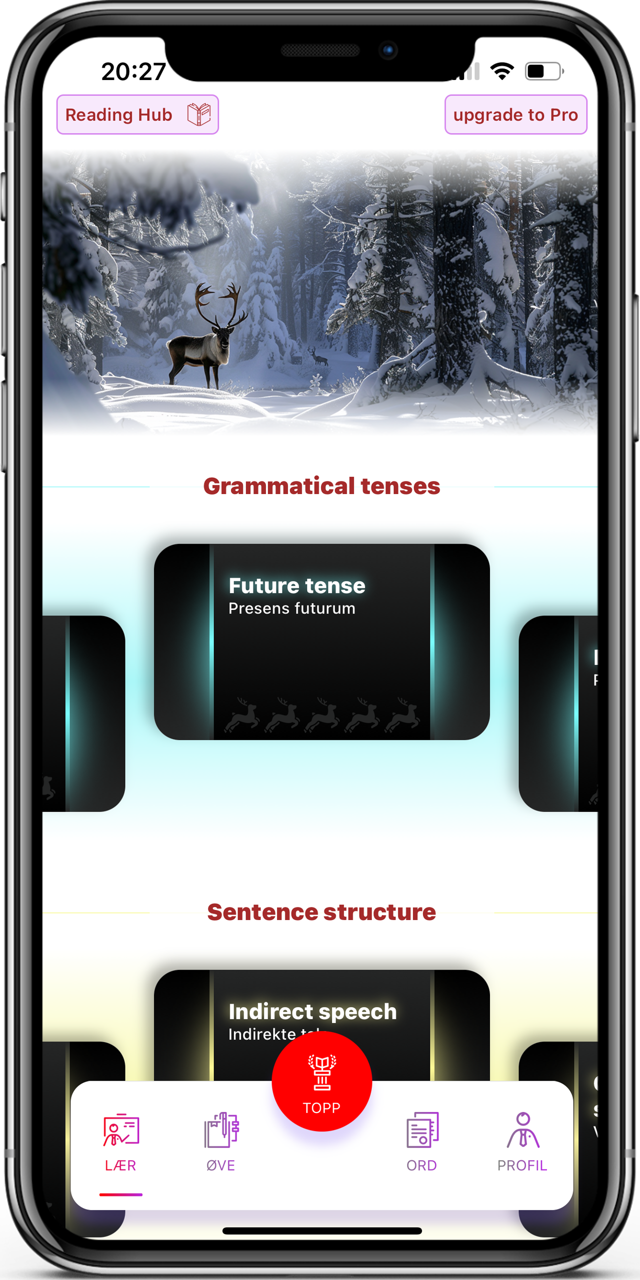 Grammar Explanations in the Learn Norwegian app, screen 2 of 3