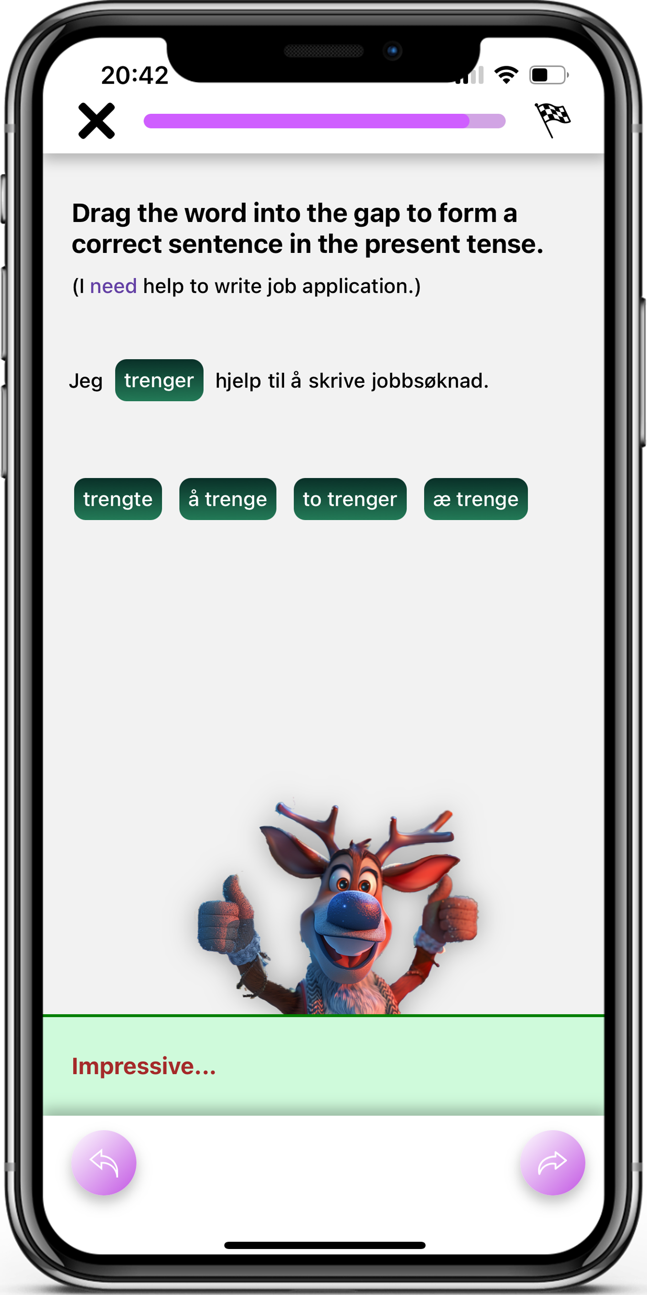 Grammar Explanations in the Learn Norwegian app, screen 1 of 3