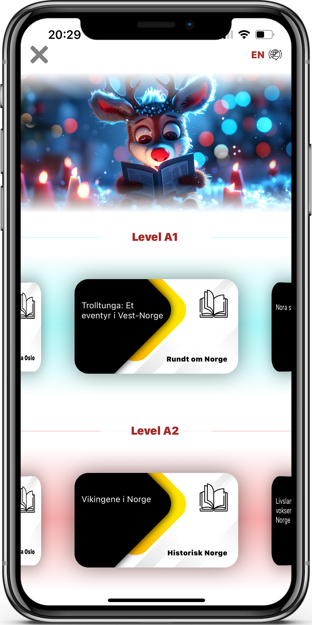 Reading Texts in the Learn Norwegian app, screen 4 of 4